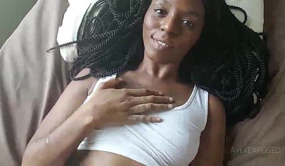 Cute ebony girl touches her sweet cunt while wearing tight white cotton panties