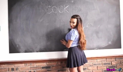 Ebony teacher shows you her tasty and sweet little cunt and moves seductively
