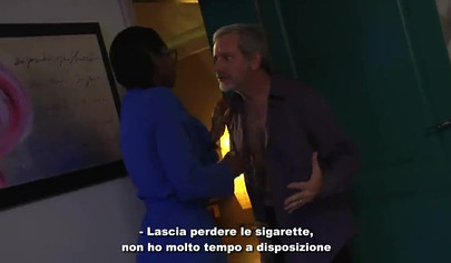 Ebony girl sucks and gets fucked by a white granddad and his big pale dick