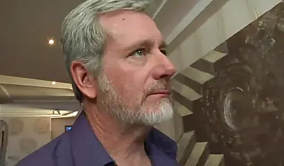 Ebony girl sucks and gets fucked by a white granddad and his big pale dick