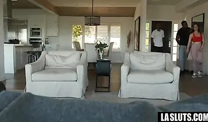 Thick white chick gets her juicy holes trashed by two monstrous black cocks