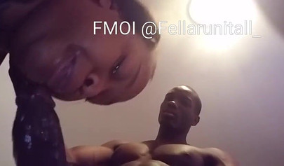 Black gal with a big fat booty gets that throat fucked by her horny hung BF