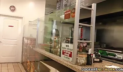 Black cutie gets gang banged by a bunch of old hung white dudes in backroom