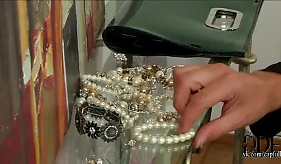 Ebony chick with big titties gets on top and teases that cock with her melons