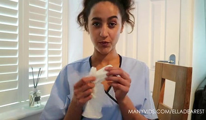 Ebony nurse feels up on your cock and teases with it while still wearing gloves