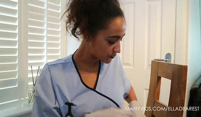 Ebony nurse feels up on your cock and teases with it while still wearing gloves
