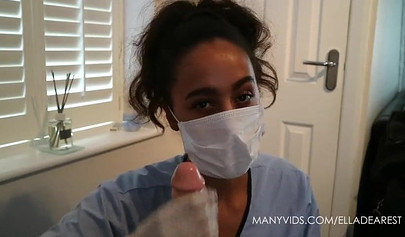 Ebony nurse feels up on your cock and teases with it while still wearing gloves
