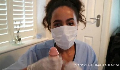 Ebony nurse feels up on your cock and teases with it while still wearing gloves