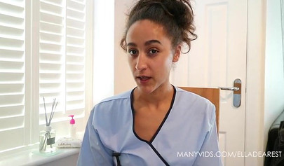 Ebony nurse feels up on your cock and teases with it while still wearing gloves