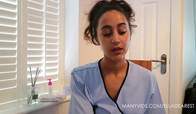 Ebony nurse feels up on your cock and teases with it while still wearing gloves