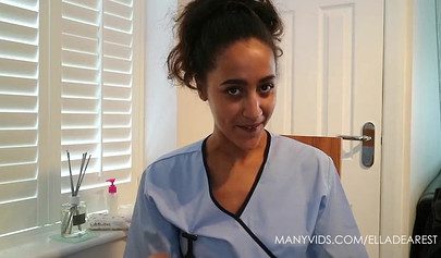 Ebony nurse feels up on your cock and teases with it while still wearing gloves