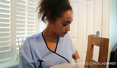 Ebony nurse feels up on your cock and teases with it while still wearing gloves