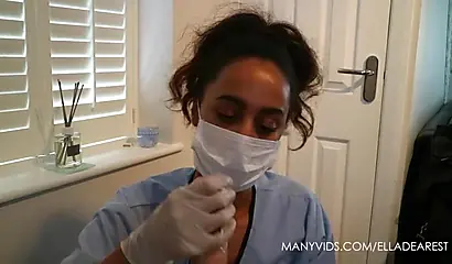 Ebony nurse feels up on your cock and teases with it while still wearing gloves