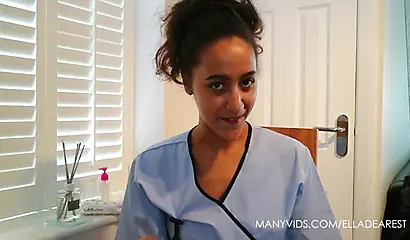Ebony nurse feels up on your cock and teases with it while still wearing gloves