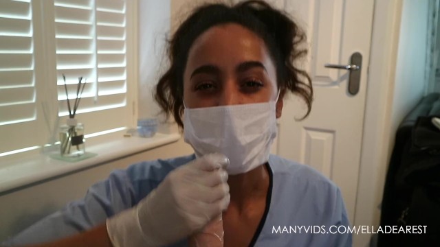 640px x 360px - Ebony nurse feels up on your cock and teases with it while still wearing  gloves