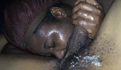 Thick black girl sucks on dick all over and makes sure to lick on the balls too