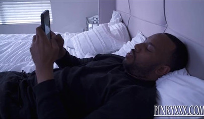 Ebony blondie slobbers all over dude's big fat cock and moans loudly as well