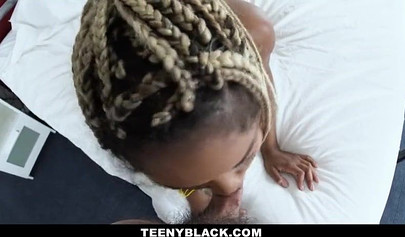 Black teenie gets that tight little pussy worked hard by her very own fingers