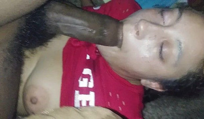 Naughty ebony amateur chick deepthroats a massive black cock until she chokes
