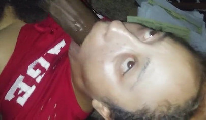 Naughty ebony amateur chick deepthroats a massive black cock until she chokes