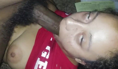 Naughty ebony amateur chick deepthroats a massive black cock until she chokes