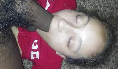 Naughty ebony amateur chick deepthroats a massive black cock until she chokes