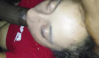 Naughty ebony amateur chick deepthroats a massive black cock until she chokes