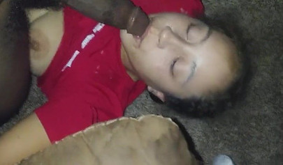 Naughty ebony amateur chick deepthroats a massive black cock until she chokes