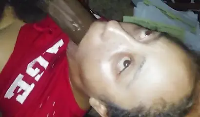 Naughty ebony amateur chick deepthroats a massive black cock until she chokes