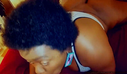 Kinky ebony amateur with thick curves slobbers on a dick before being pounded