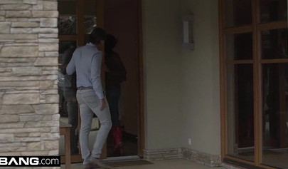 Glamorous petite ebony and a stunning blonde enjoy a threesome with a hard dick