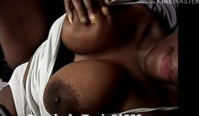 Compilation of a busty ebony amateur showing off her big tits and squeezing them