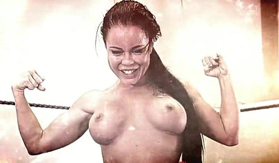 Athletic black babe subdues a white man through wrestling and jerks his cock off