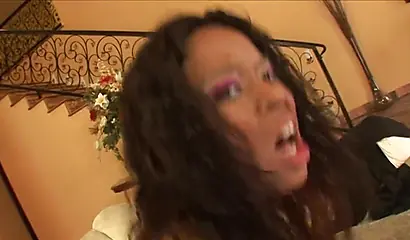 Stunning ebony with a big ass swallows a fat black dick before being hammered