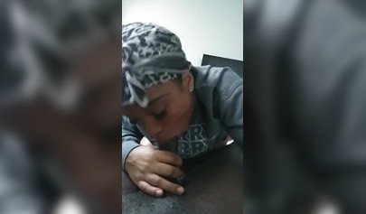 Luscious ebony babe pleasures a big black cock with a long and sloppy blowjob