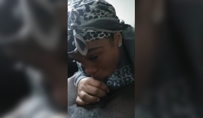 Luscious ebony babe pleasures a big black cock with a long and sloppy blowjob