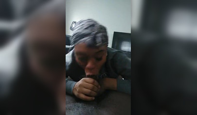 Luscious ebony babe pleasures a big black cock with a long and sloppy blowjob