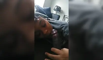 Luscious ebony babe pleasures a big black cock with a long and sloppy blowjob