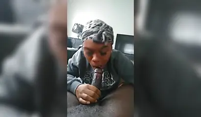 Luscious ebony babe pleasures a big black cock with a long and sloppy blowjob