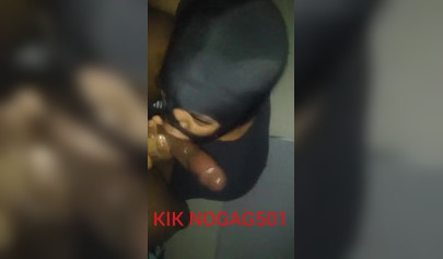 Naughty black amateur girl with a face mask loves giving a long and sloppy blowjob