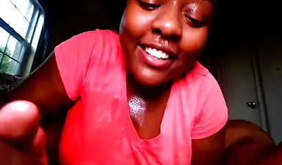 Naughty and chubby ebony gives a sloppy blowjob before having her cunt hammered