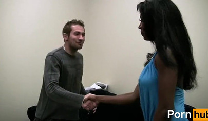 Glamorous black woman chokes on a hard white dick before being pounded balls deep