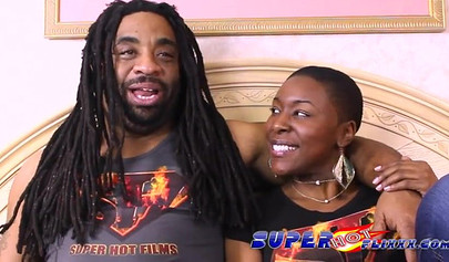 Sensual ebony with short hair and a big ass enjoys giving a long and wet blowjob