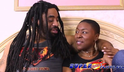 Sensual ebony with short hair and a big ass enjoys giving a long and wet blowjob