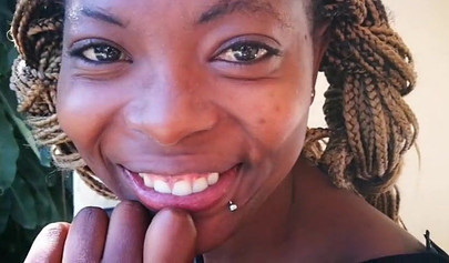 Adorable black ebony teen with small tits gives a sloppy blowjob before riding