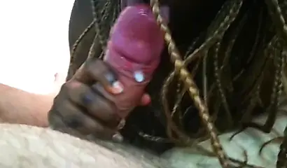 Adorable black ebony teen with small tits gives a sloppy blowjob before riding