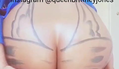 Hot ebony chick Brittney Jones plays with her asshole and puts dildos in it