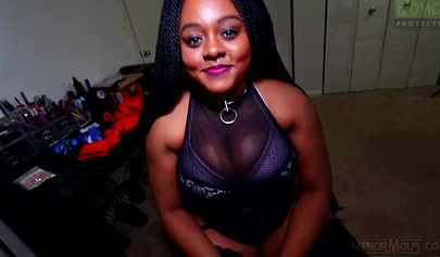 Thick ebony girl gets her ass oiled and then sucks and fucks a big black dick