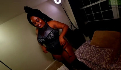 Thick ebony girl gets her ass oiled and then sucks and fucks a big black dick