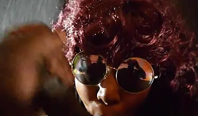 Fat black chick with curly purple hair gets fucked in her tight little throat